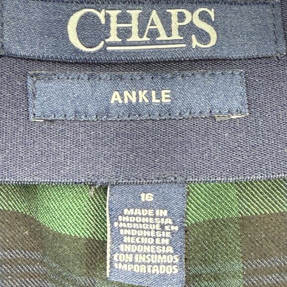 CHAPS Blue Green Tartan Plaid Ankle Pants Women 16 Stretch Side Zip Prep Holiday - Picture 9 of 9